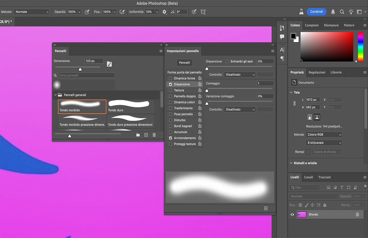 Scelta delle opzioni di forma del pannello disponibili nel pannello Impostazioni pennello