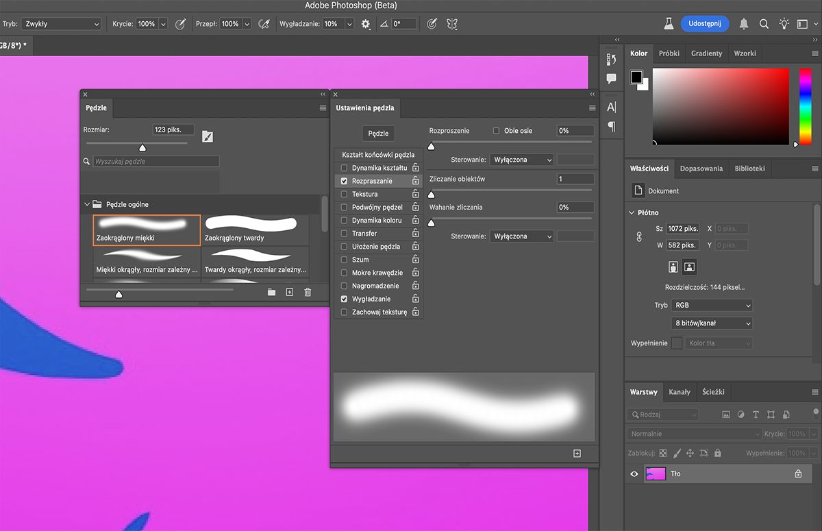 Wybieranie opcji kształtu końcówki pędzla w panelu Ustawienia pędzla