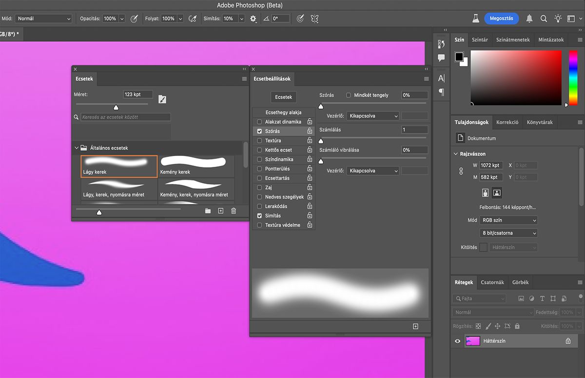 Válasszon a megadott ecsethegy alakjának beállításai közül az Ecsetbeállítások panelen