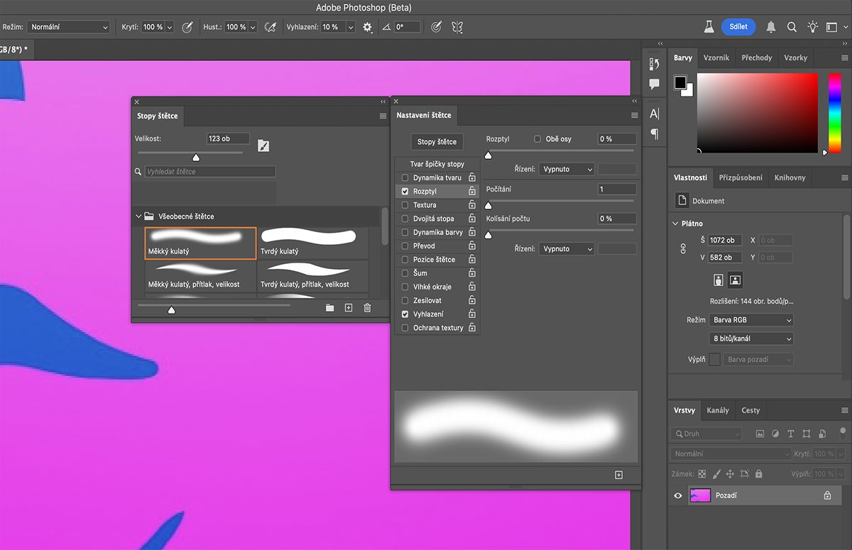 Na panelu Nastavení štětce zvolte požadovaný tvar špičky stopy.