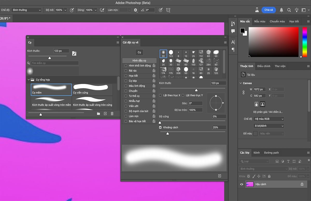 Chọn tùy chọn bạn muốn từ Hình dạng đầu cọ từ bảng Cài đặt cọ