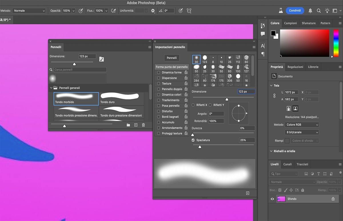 Selezionate l’opzione desiderata dal menu Forma punta del pennello nel pannello Impostazioni pennello