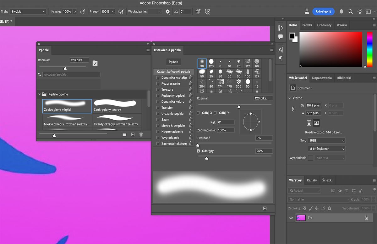 Wybierz preferowaną opcję w panelu Ustawienia pędzla w polu Kształt końcówki pędzla.