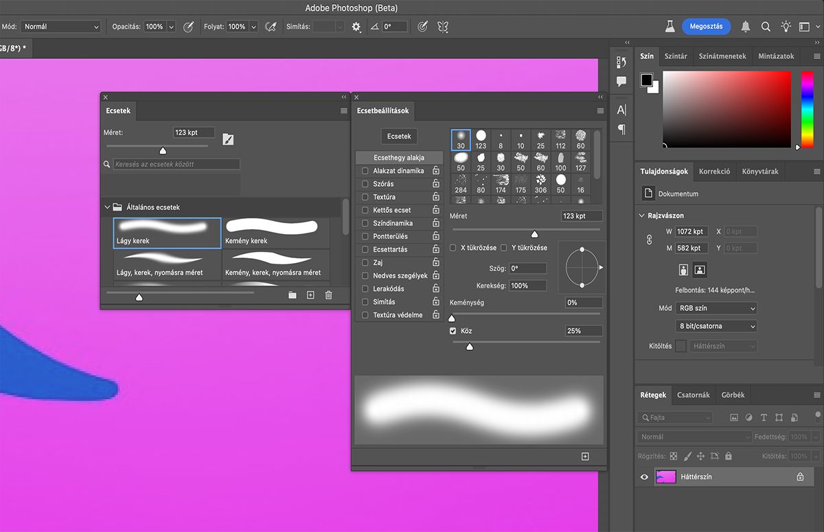Válassza ki a kívánt lehetőséget az Ecsethegy alakja menüből az Ecsetbeállítások panelen