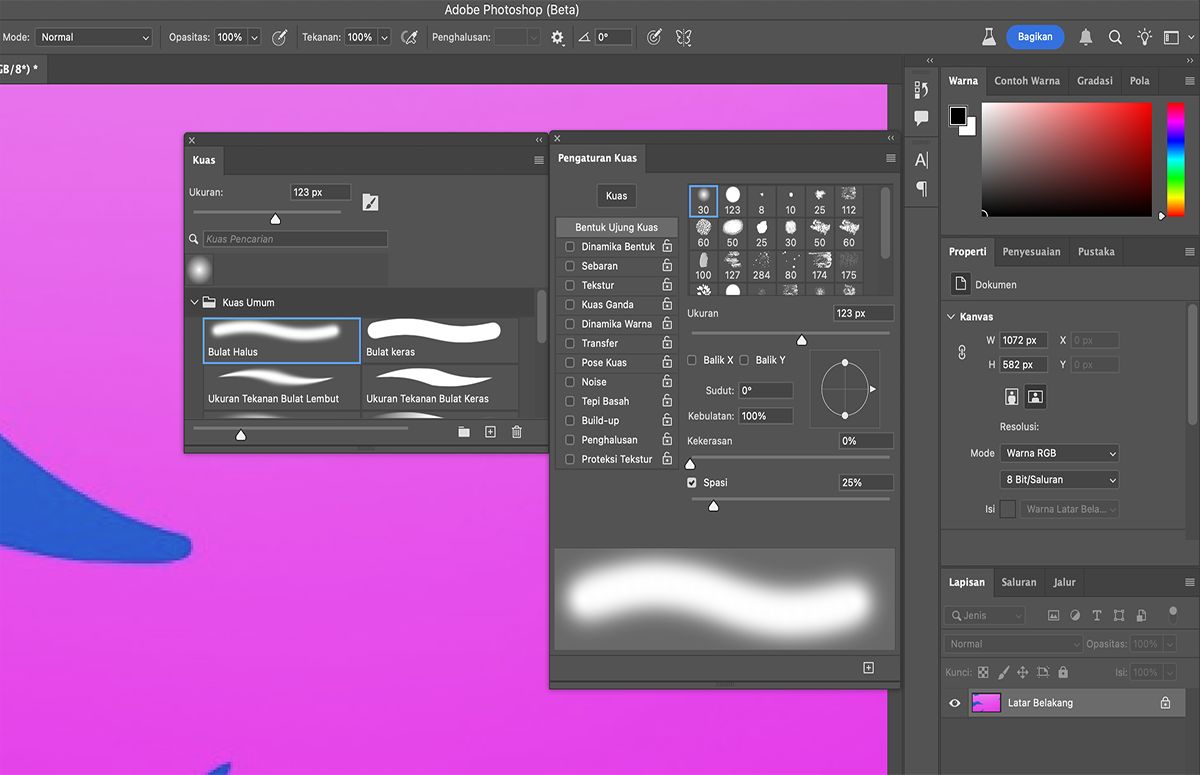 Pilih opsi pilihan Anda dari Bentuk Ujung Kuas dari panel Pengaturan Kuas