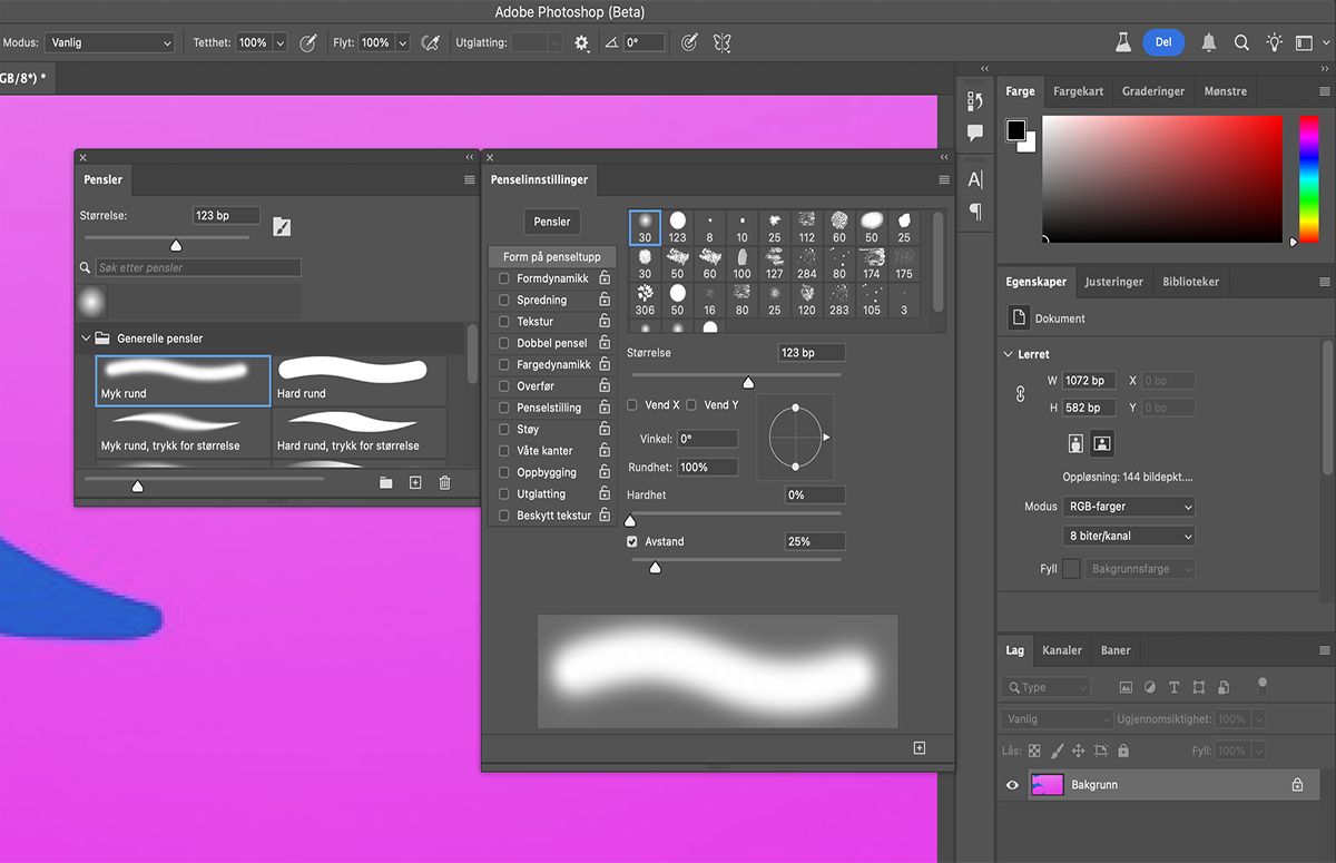 Velg ønsket alternativ fra Form på penseltupp i Penselinnstillinger-panelet
