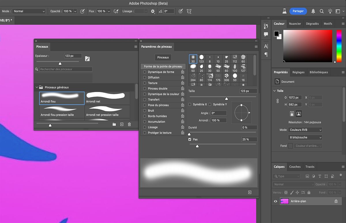 Sélectionnez votre option préférée dans la section Forme de la pointe de pinceau du panneau Paramètres de pinceau.