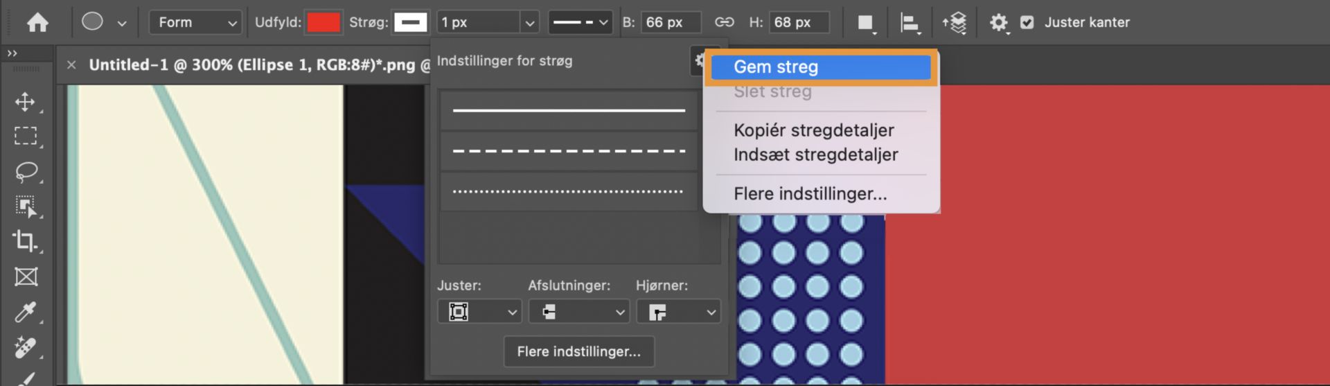 Gem strøgindstillinger i Photoshop 