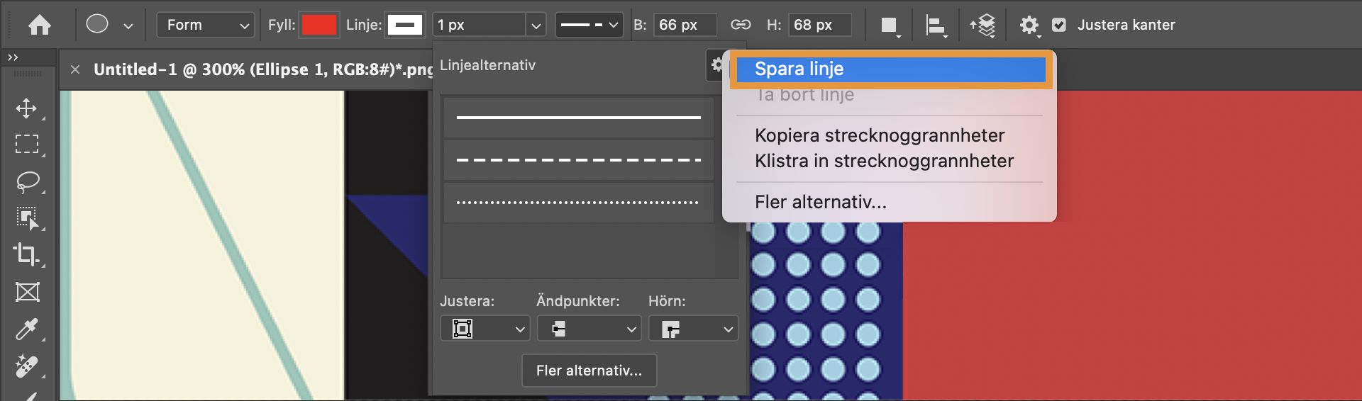 Spara linjeinställningar i Photoshop 