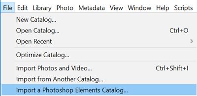 Importere en Photoshop Elements-katalog i Lightroom Classic