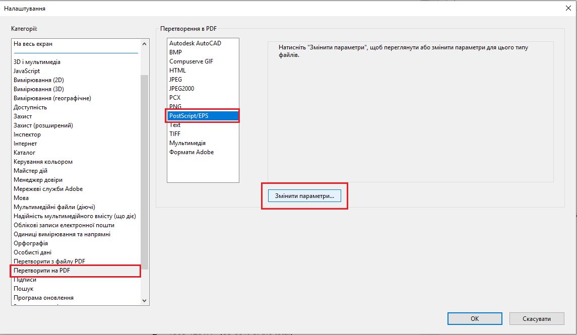Налаштування конвертації PostScript у PDF