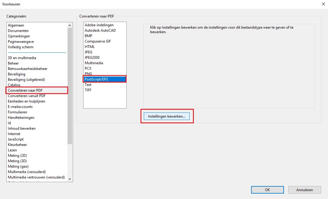 Voorkeur voor PostScript naar PDF-conversie