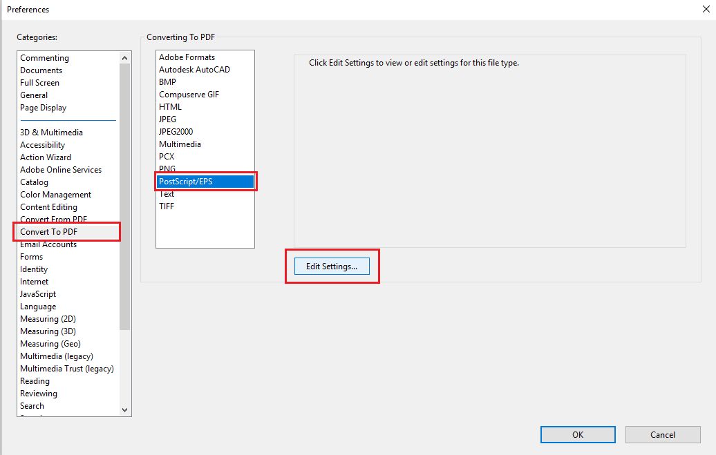 Preferințe de conversie Postscript în PDF