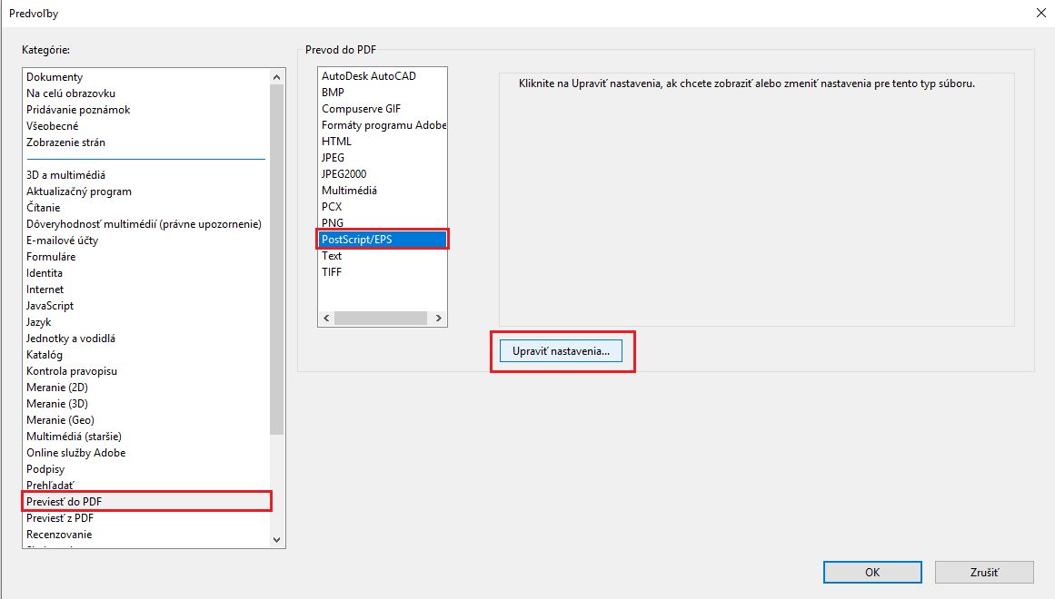 Preferencie pri konverzii formátu PostScript do formátu PDF