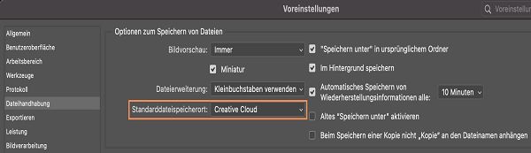 Voreinstellung für Dateispeicherort in Photoshop