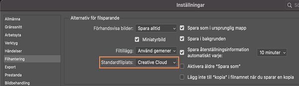 Inställning för filplats i Photoshop