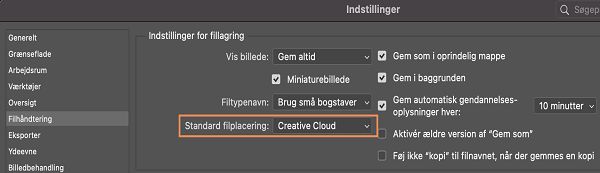 Præference for filplacering i Photoshop