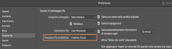 Preferenza per la posizione dei file in Photoshop