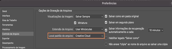 Preferência de local do arquivo no Photoshop