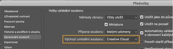 Předvolba umístění souboru v aplikaci Photoshop