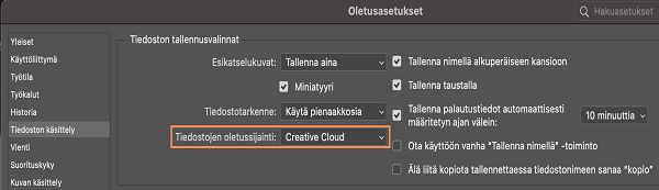 Tiedoston sijaintiasetus Photoshopissa