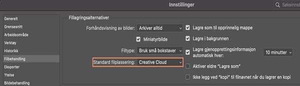 Filplasseringsinnstilling for Lagre som 