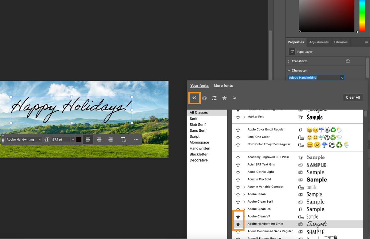Фильтрация шрифтов с помощью средства просмотра шрифтов в Photoshop