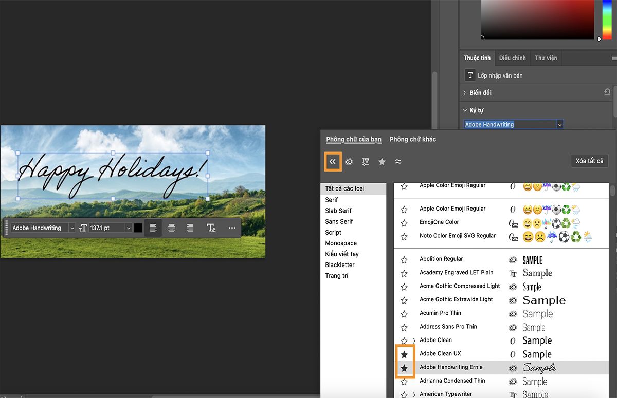 Lọc phông chữ từ trình duyệt Phông chữ trong Photoshop