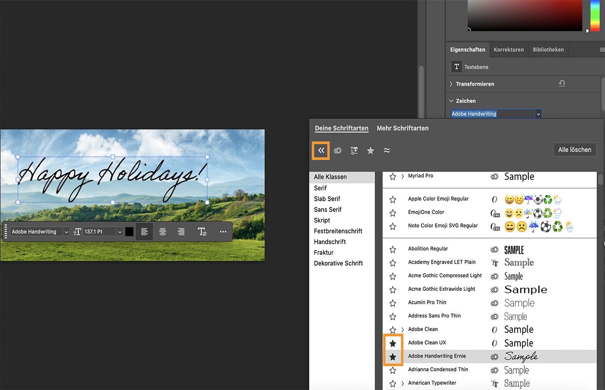 Schriften im Schriftenbrowser in Photoshop filtern