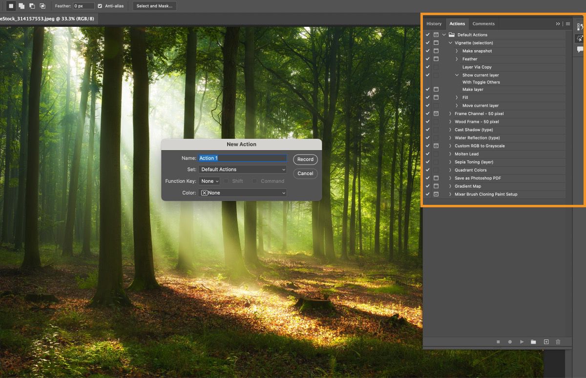 Record, edit, and delete individual actions in the Classic Actions panel in Photoshop