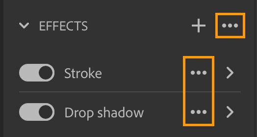 Use the three-dot icon in Layer effect actions to hide or delete actions or reset to default