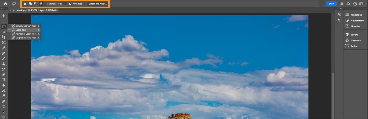 เพิ่ม ลด หรือตัดกับส่วนที่เลือกที่มีอยู่จากแถบตัวเลือก