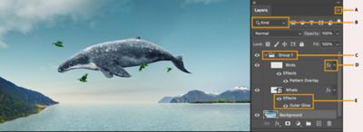 Различные части панели «Слои» в Photoshop 