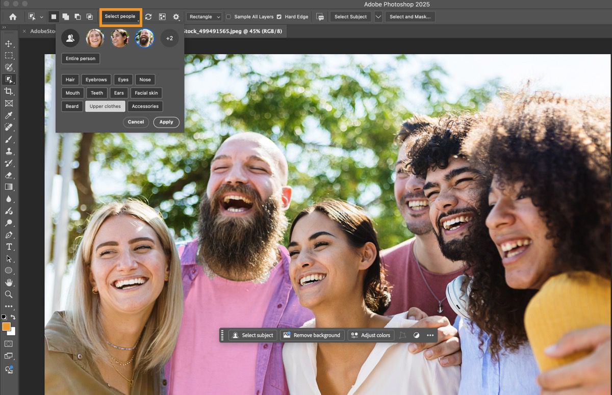 Select Select people functionality, now available in Photoshop, from the options bar