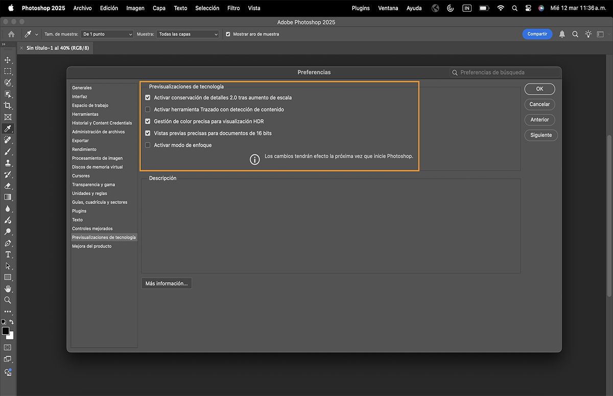 Previsualizaciones de tecnología en Photoshop