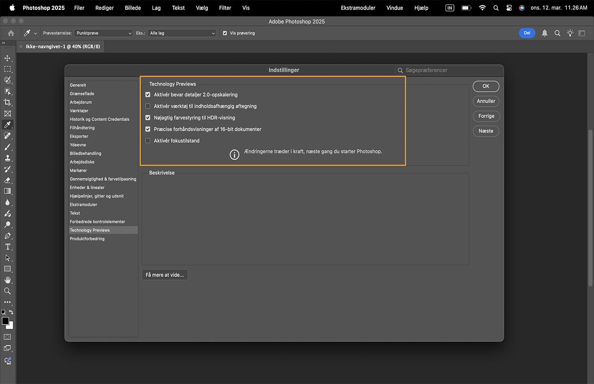 Technology Previews i Photoshop