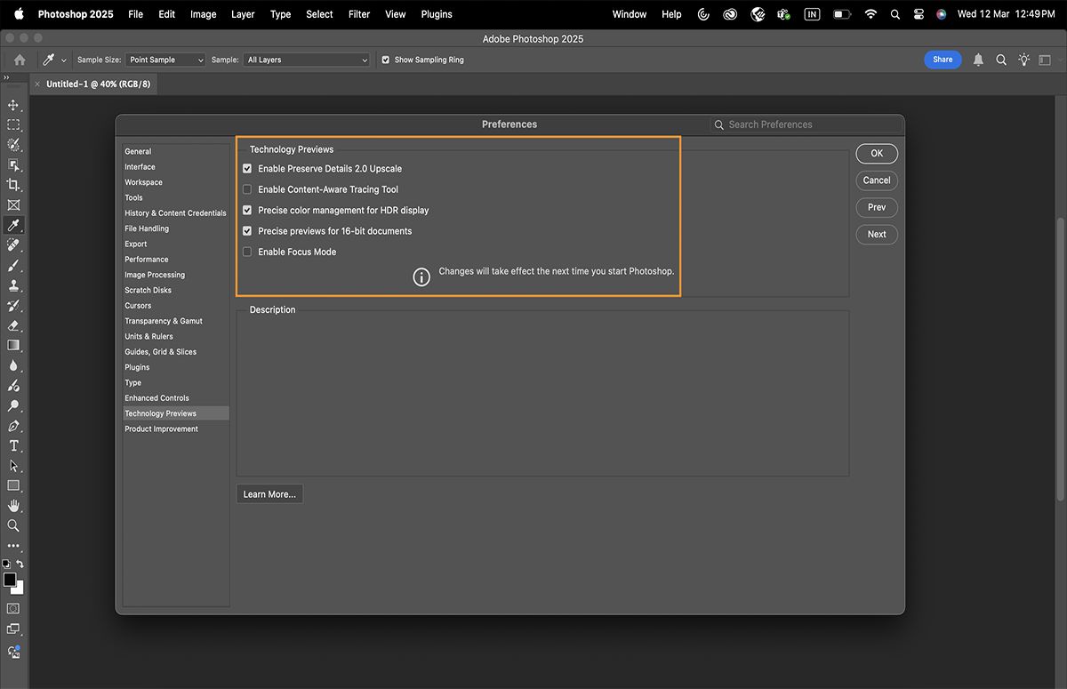 Technology Previews ב-Photoshop