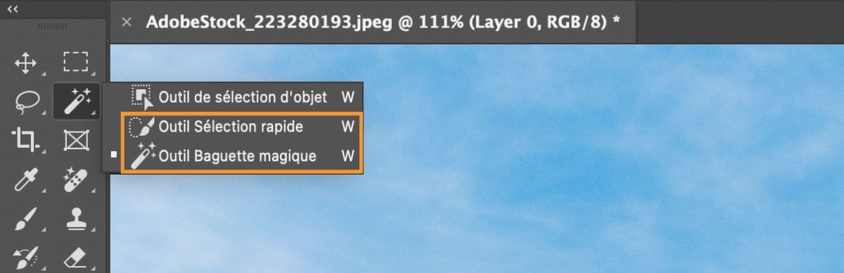 Galerie d’outils de sélection dans Photoshop