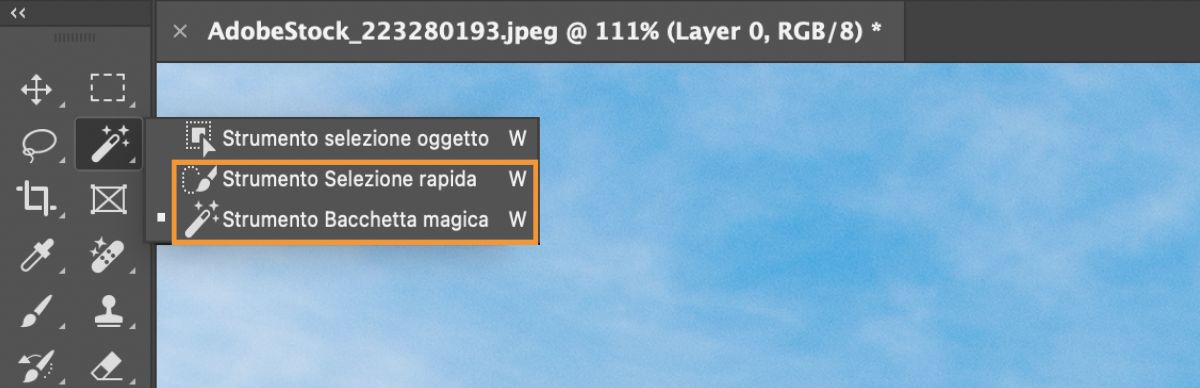 Galleria degli strumenti di selezione in Photoshop