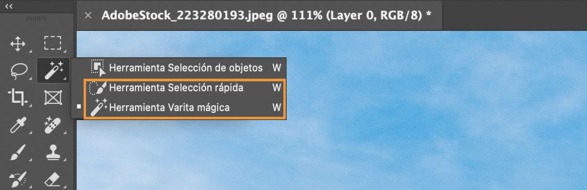 Galería de herramientas de selección en Photoshop