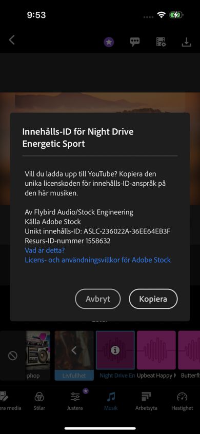 Skärmdump som visar kopieringsknappen som klistras in i urklipp för innehålls-ID