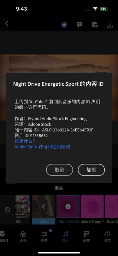 图为将内容 ID 粘贴到剪贴板中的“复制”按钮