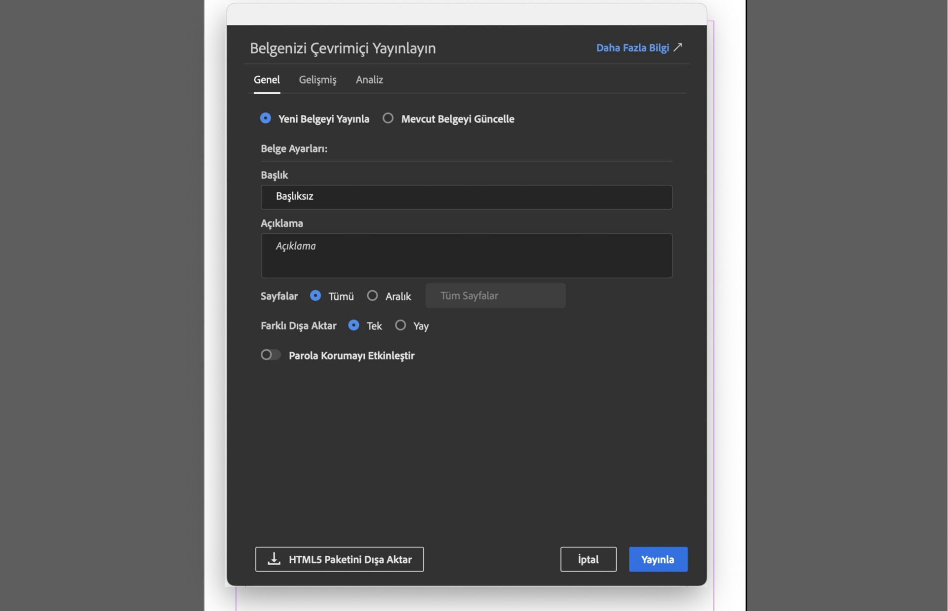 Publish Online diyaloğu