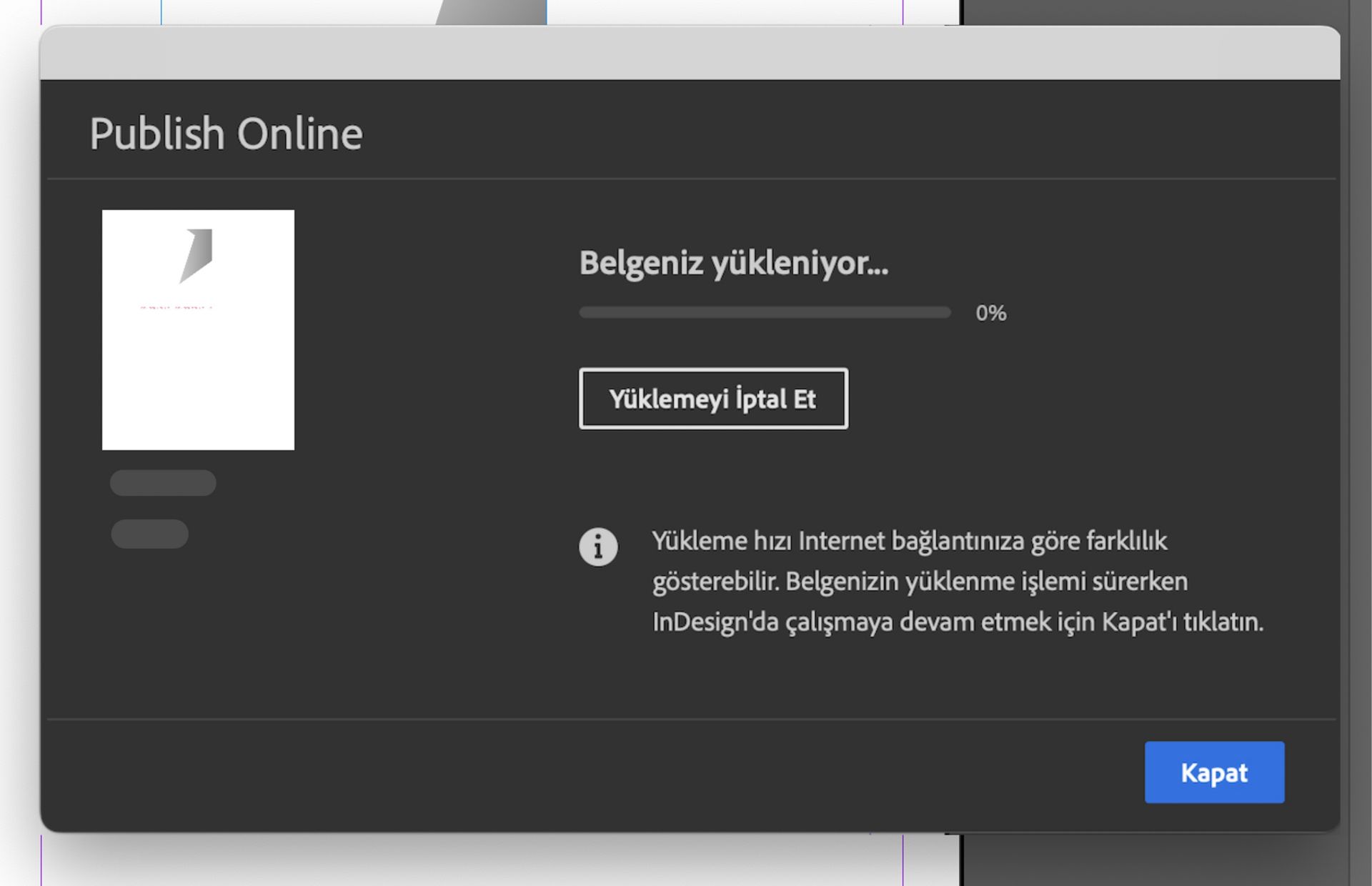 Belge yüklemesinin devam ettiğini gösteren bir ekran görüntüsü.