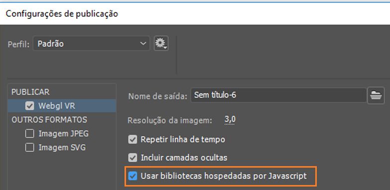 Configurações de publicação