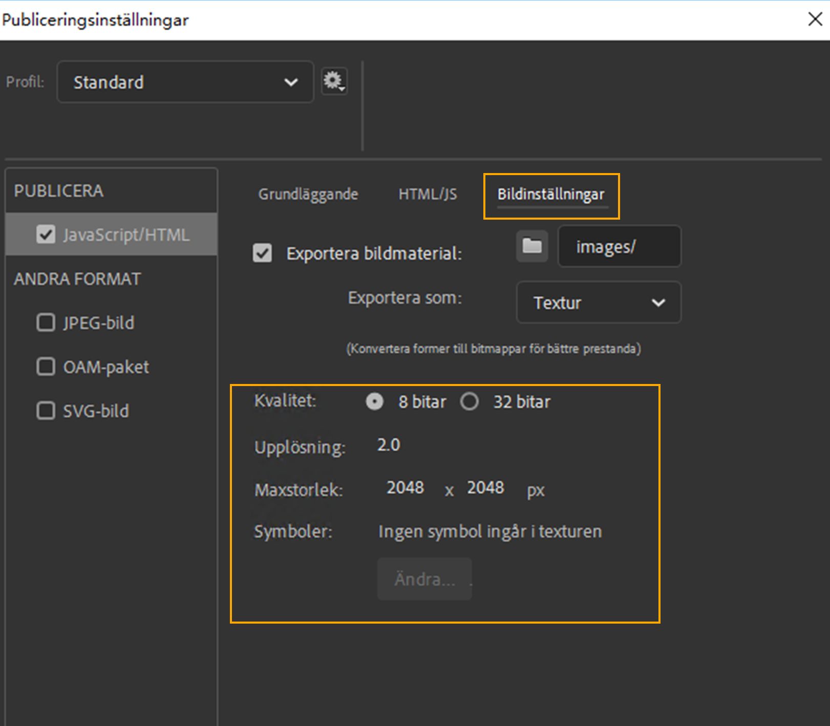 Exportera dokument som textur har aktiverats