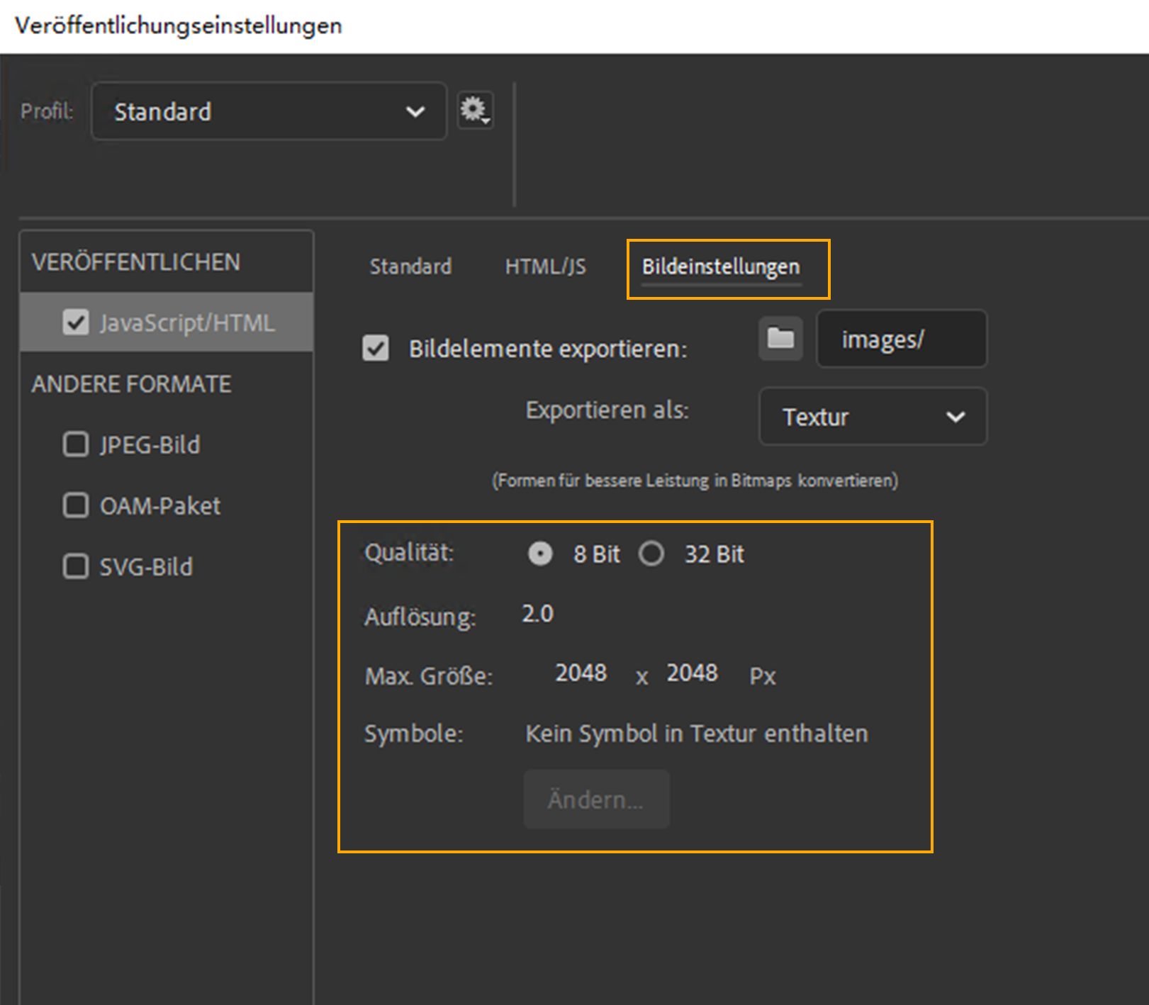 Aktivierte Option „Dokument als Textur exportieren“
