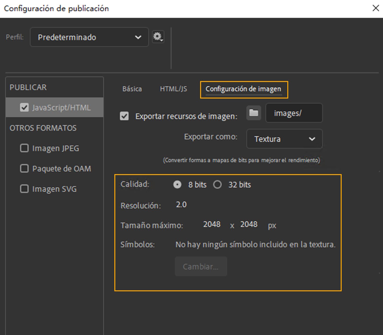 Exportación de un documento con la textura activada