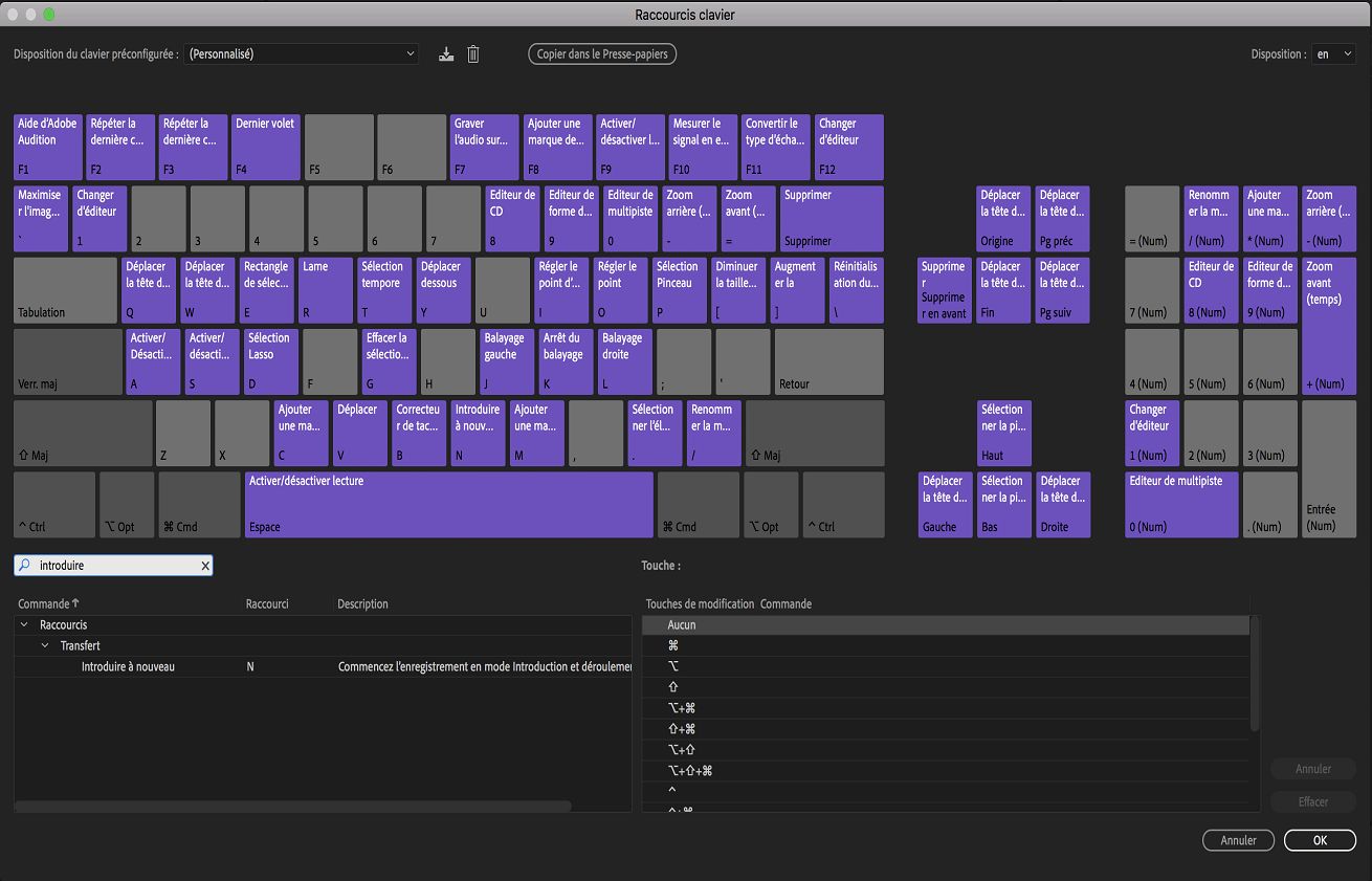 Raccourcis clavier de réintroduction