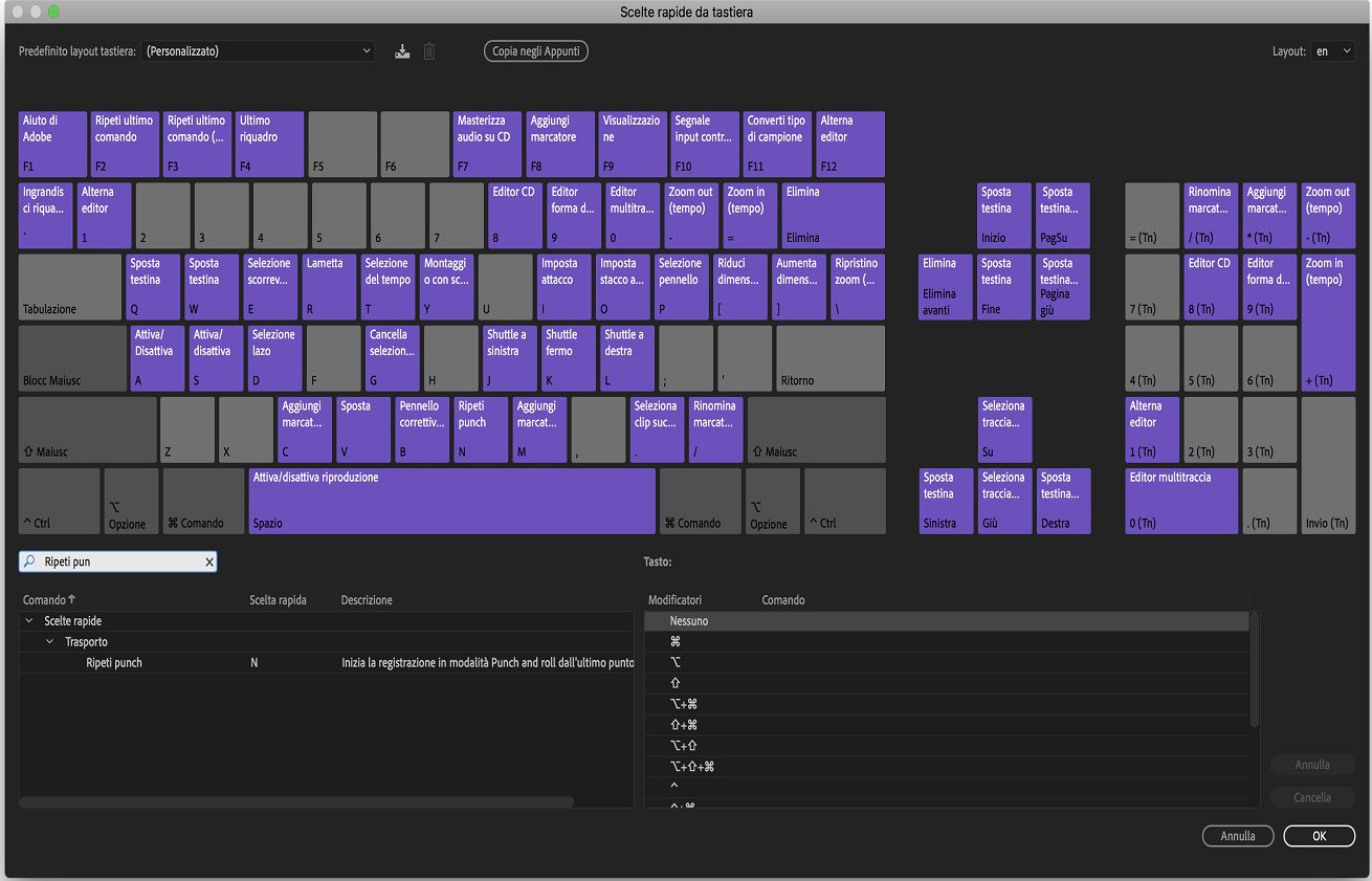 Scelta rapida da tastiera per Ripeti punch